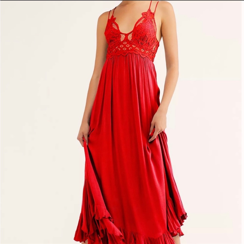Free People Adella Intimately Red Maxi Slip Dress Size XS